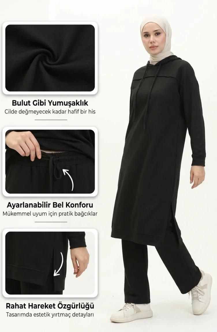 İki İplik Eşofman Takım 3034-03 Siyah