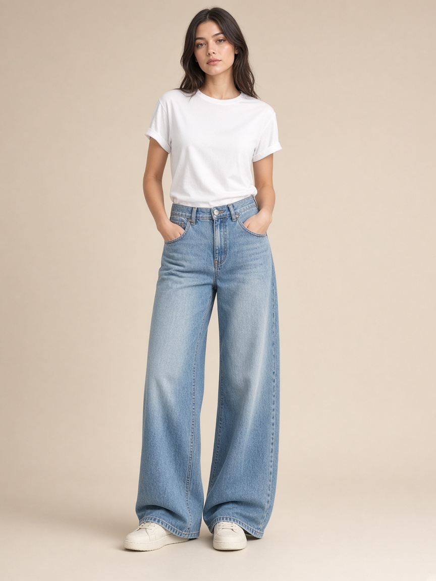 Yüksek Bel Wide Leg Jean